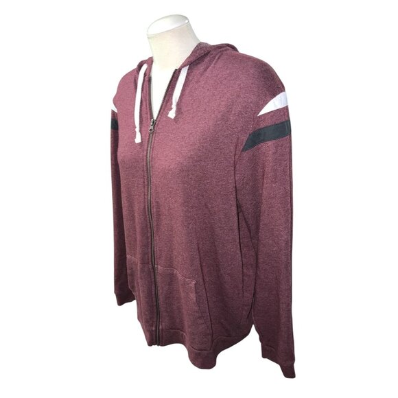 George Maroon Zip-Up Hoodie With White & Black Striped Sleeves Size Large Womens - Picture 5 of 10